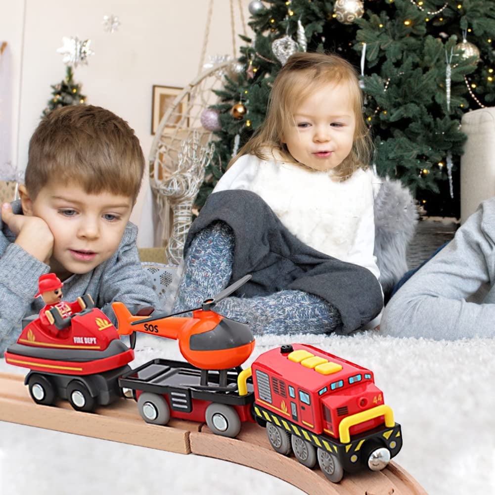 TYMZDYN Battery Operated Train for Wooden Track (Magnetic Connection), Powerful Engine Bullet Train Action Locomotive Train Motorized Train for Wooden Track for Toddlers Kids 3-14