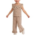 thumbnail image 2 of Amidoa Girls Summer 2 Piece Outfits Cute Cute Tank Top and Elastic Waist Pants Kids Clothing Set Khaki Size Khaki Size 18-24 Months, 2 of 5