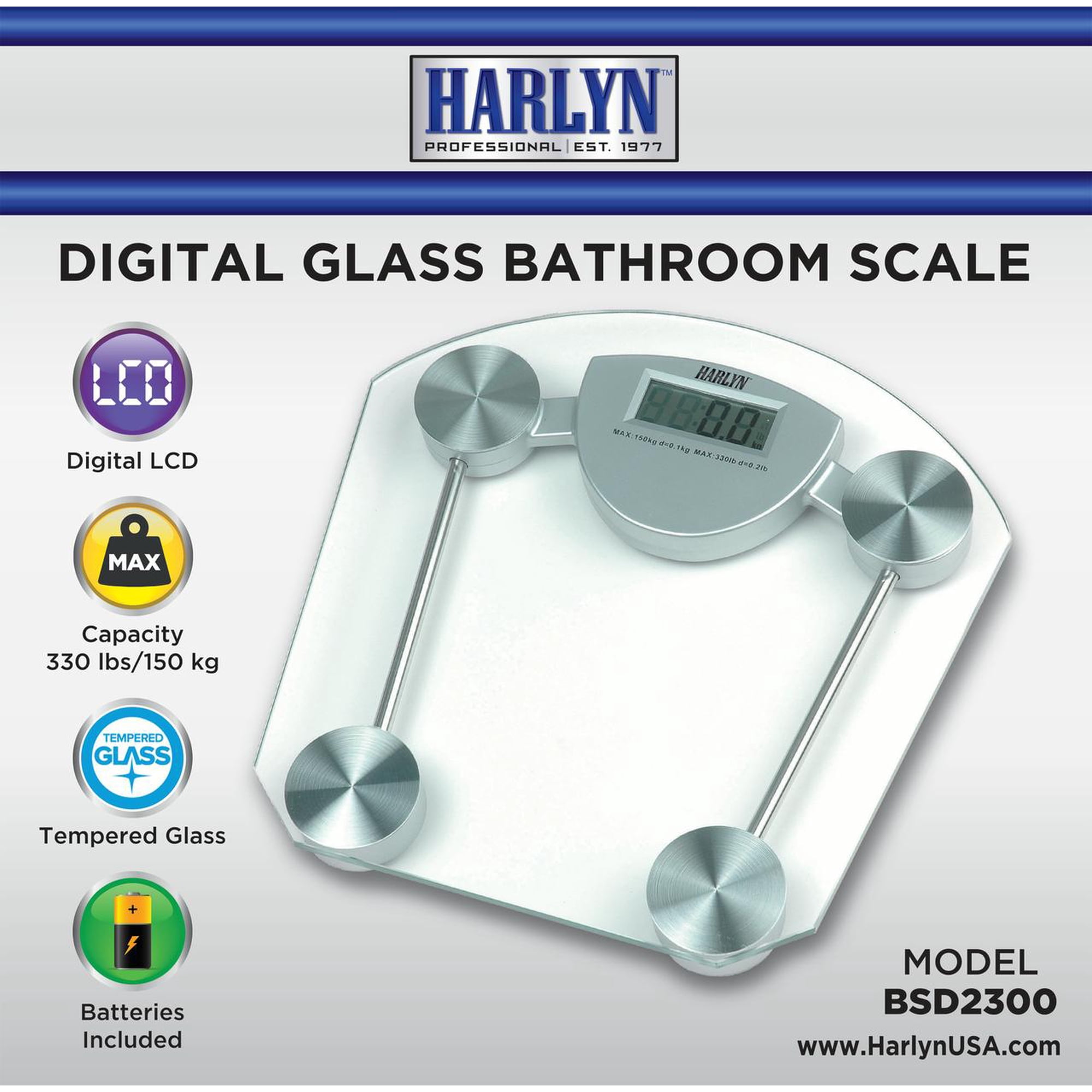 Bathroom Scale Glass (330 lbs) Tempered Glass - Digital Body Weight Scale - Step-on Technology by Harlyn