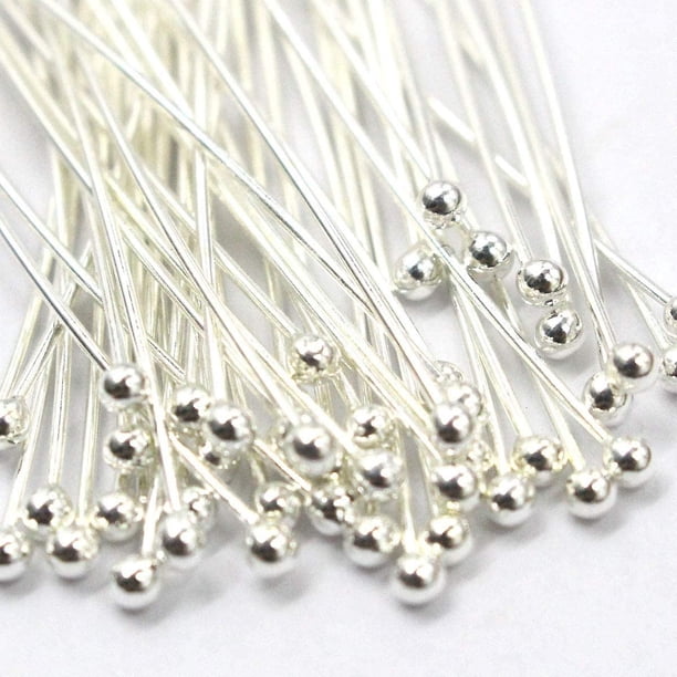 Alfileres de cabeza de plata de ley 925 auténtica para cuentas de fabricación de joyas con piedras preciosas (plata, 1,5 x 20 mm)