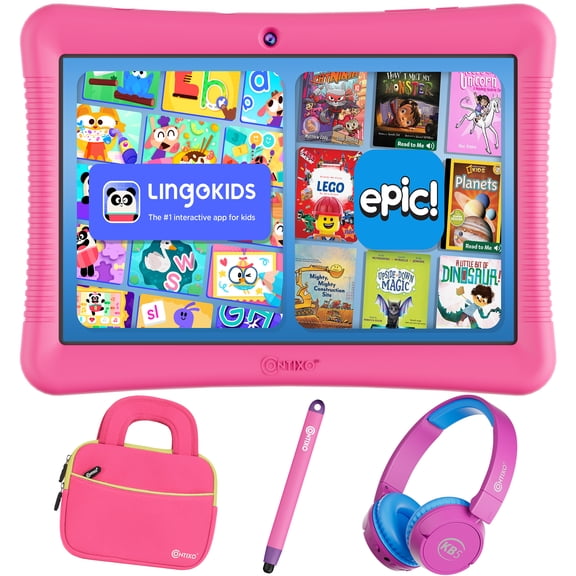 Contixo K102 Kids Tablets Bundle, Educational Tablets for Kids with Case, Stylus, Headphones, and Bag, 10”, Pink