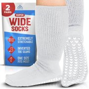 2 Pairs Extra Wide Socks For Swollen Feet, Non-Slip Hospital and Diabetic Socks for Men and Women