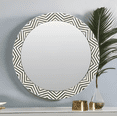 thumbnail image 3 of RUDRAKSHA CORPORATION Round Bone Inlay Mirror Frame – Black & White Chevron Starburst, Modern Wall Decor, 3 of 3