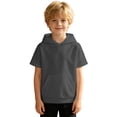 thumbnail image 3 of Bysome Boys Hoodies Solid Color Short Sleeve Hooded Tees Autumn Casual Boys Sweatshirts Size 9-10 Years Dark Gray, 3 of 5