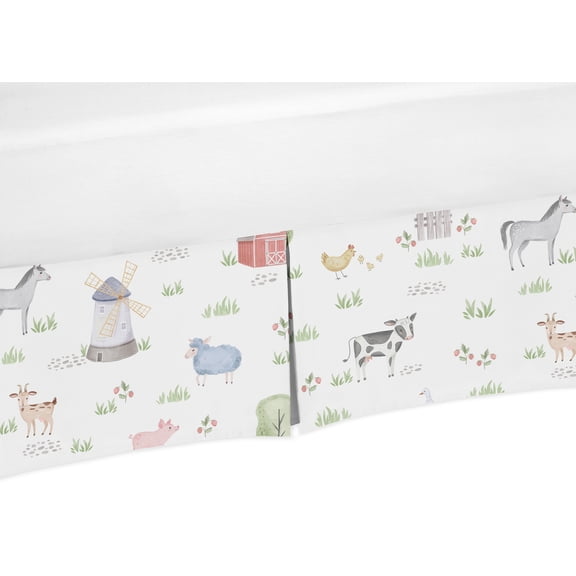 Sweet Jojo Designs Farm Animals Boy or Girl Pleated Baby Nursery Crib Bed Skirt Dust Ruffle - Watercolor Farmhouse Horse Cow Sheep Pig
