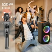 JYX Large Bluetooth Speaker, Portable Big Party Speaker with Wheels, Trolley Bar, DJ Light, Deep Bass Stereo System with 2 Wireless Mics and Remote, T9
