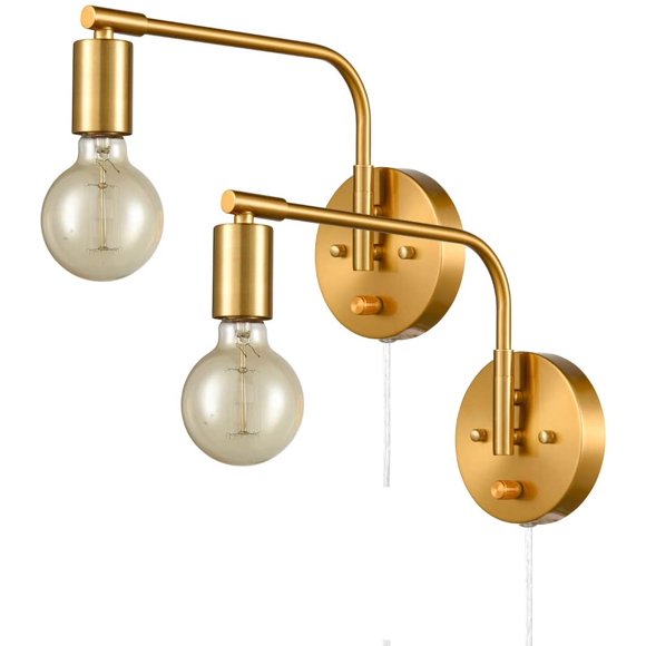 Moose Lighting Twerton Modern Swing Arm Brass Wall Sconce Plug-in