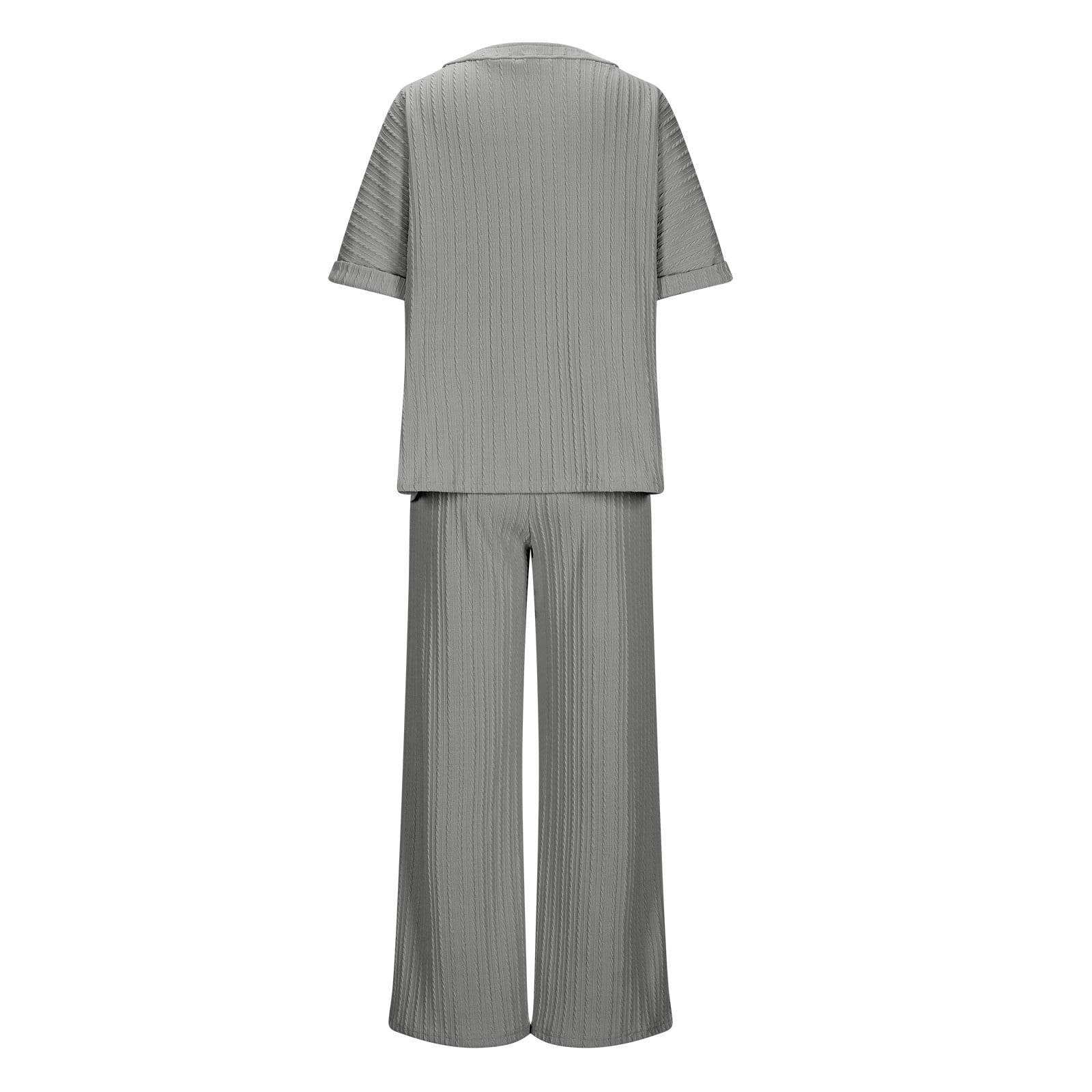 Pj Sets for Woman Beach Outfits for Women Women's Solid Color Round Neck Short Sleeve Tops And Pants Sets With Pockets