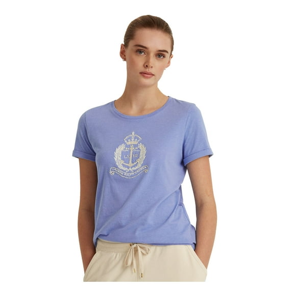 LAUREN RALPH LAUREN Womens Blue Short Sleeve Crew Neck T-Shirt XS
