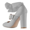 thumbnail image 3 of YDN Women Chic Closed Toe Bow Tie Mary Jane Pumps Buckle Strap Block High Heels Lovely Dress Ballroom Shoes Size 7 Green, 3 of 4