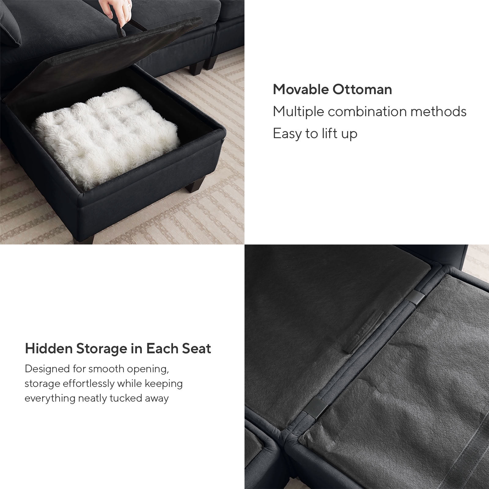MAYEERTY 85 Inch Chenille Modular Sectional Sofa, DIY Combination Convertible Sofa with Storage Ottoman, for Living Room, Apartment