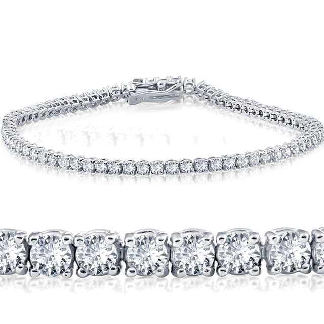 Bracelet Tennis Rond en Or Blanc 18K avec Diamants 3 Ct 7 Pouces