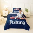 thumbnail image 2 of Feelyou Rustic Largemouth Bass Fish Twin Comforter Sets for Men Adults, Retro USA Star Stripe Bedding Set, Navy Red, Blue Reversible, 2 Pieces, 2 of 6