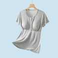 thumbnail image 2 of Taqqpue Womens Pajamas Built-In-Bra Half Button Short Sleeve Crew Loungewear Breastfeeding Clothes Modal Soft Comfy Shirts Top, 2 of 5