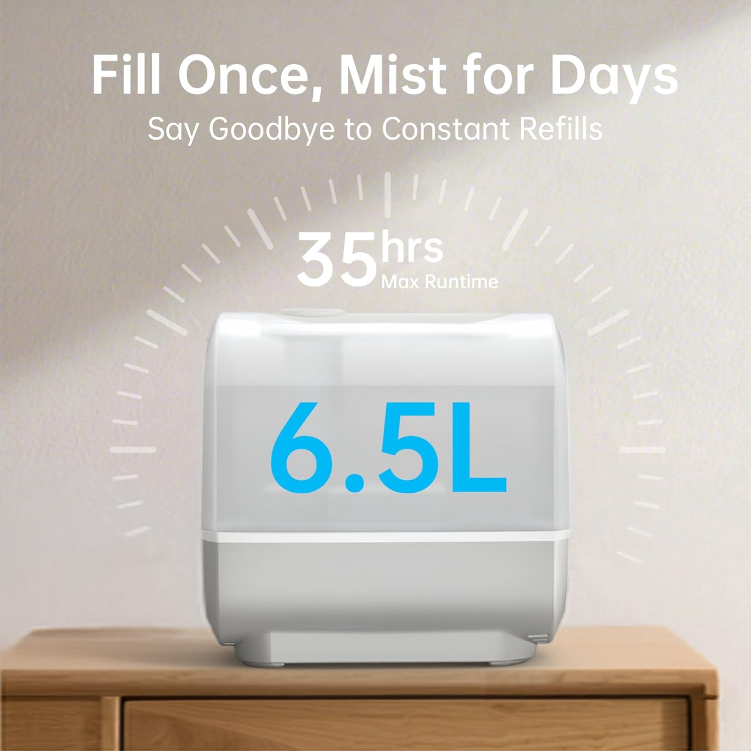 Humidifiers for Bedroom, 6.5L Top Fill for Large Room, dB Quiet Supersized Cool Mist Air Humidifier for Baby Nursery, Plants, Indoor, Auto Shut-Off & Night Light, Easy to Clean & Fill