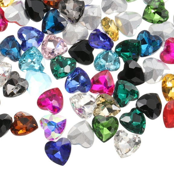 Uxcell 80Pcs Heart Rhinestones, 10mm Pointed Back Heart Glass Rhinestone Gems Crystal for Jewelry Making Costume DIY Crafts, Multicolored