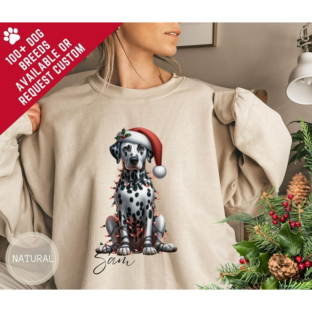 Custom Dalmatian Christmas Dog Sweatshirt, Personalized Dog Christmas Gift For Pet Lover,F - White - M