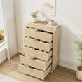 thumbnail image 4 of 5 Drawer Rattan Dresser for Bedroom, Integrated Cabinet Body & Legs Design, Wooden Chest of Drawers for Hallways, Entryways and Closet, Easy Assembly, Natural, 4 of 7