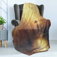 thumbnail image 4 of Modern Soft Flannel Fleece Blanket, Silhouette of Lonely Woman Under Rain with Umbrella Dramatic Paint Picture, Cozy Plush for Indoor and Outdoor Use, 70" x 90", Pale Caramel Yellow, by Ambesonne, 4 of 5