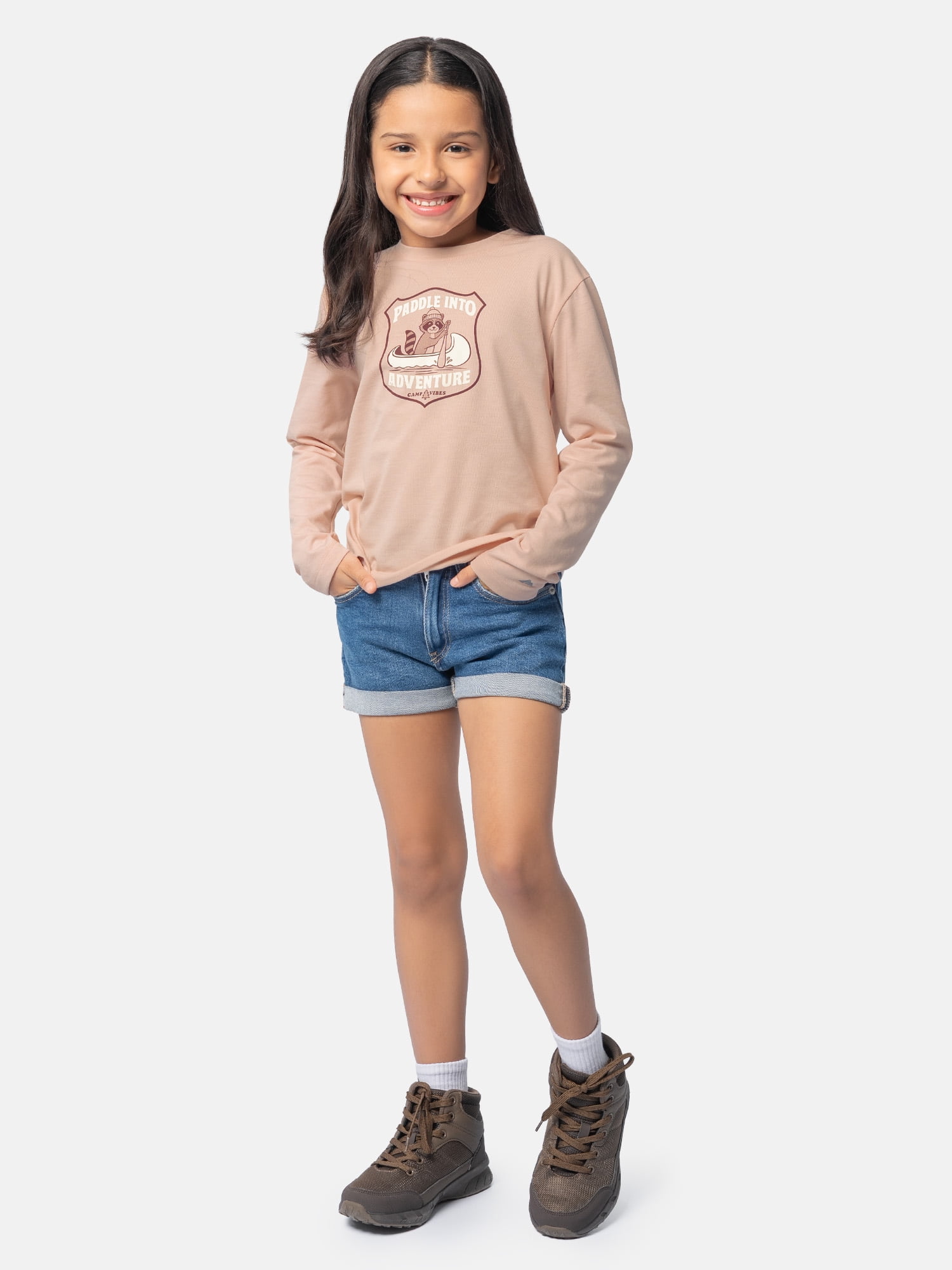 Ozark Trail Girl's Graphic Long Sleeve Tee, Sizes 4-18 & Plus