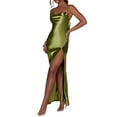 thumbnail image 2 of SUNSIOM Robe Longue à Bretelles Spaghetti en Satin pour Femmes Col Bénitier Robe Midi Fendue Haute Robe de Soirée d'Été, 2 of 9