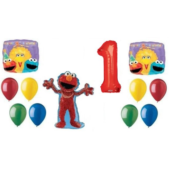 ELMO Sesame Street (12) #1 1st First Birthday Party Mylar & Latex Balloons Set