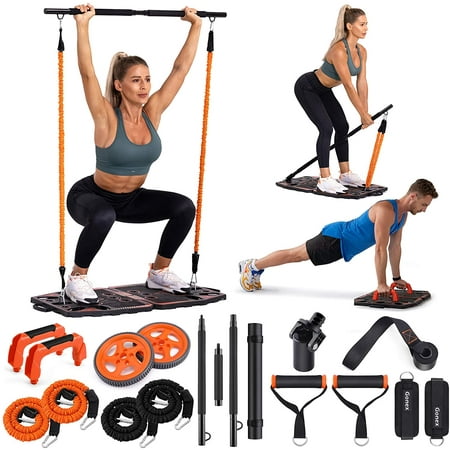 Gonex Portable Home Gym Workout Equipment with 10 Exercise Accessories Ab Roller Wheel,Elastic Resistance Bands,Push-up Stand,Post Landmine Sleeve and More for Full Body Workouts System