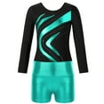 thumbnail image 3 of YONGHS Kids Girls Gymnastics Active Dancewear Long Sleeve Leotard Bodysuit with Shorts Set Blue Green 4, 3 of 7