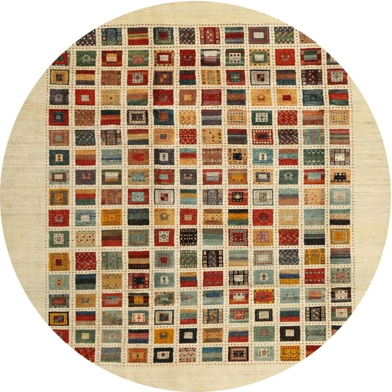 Ahgly Company Machine Washable Indoor Round Contemporary Brown Gold Area Rugs, 3' Round