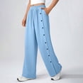 thumbnail image 3 of Side Button Wide Leg Pants for Women Cotton Linen Blend Elastic Waist Pockets Casual Trousers 2026 Trendy Fashion Wear for Daily and Casual Outings, 3 of 6