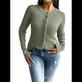thumbnail image 2 of Suéter Tipo Cárdigan de Cuello Redondo Ajustado para Mujer, con Botones y Prenda Básica de Punto Verde M, 2 of 10