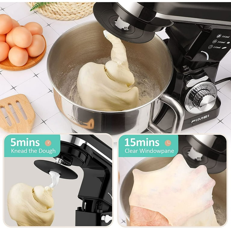 Electric Stand Mixer, Dough Mixer 600W 6 Speeds Dough Maker Dough Blender,  5L Bowl with Anti-Oil Cover, Splash Guard (Dough Hook and Flat Beater,Wire  Whisk), Noise 75 db, Anti-Slip 