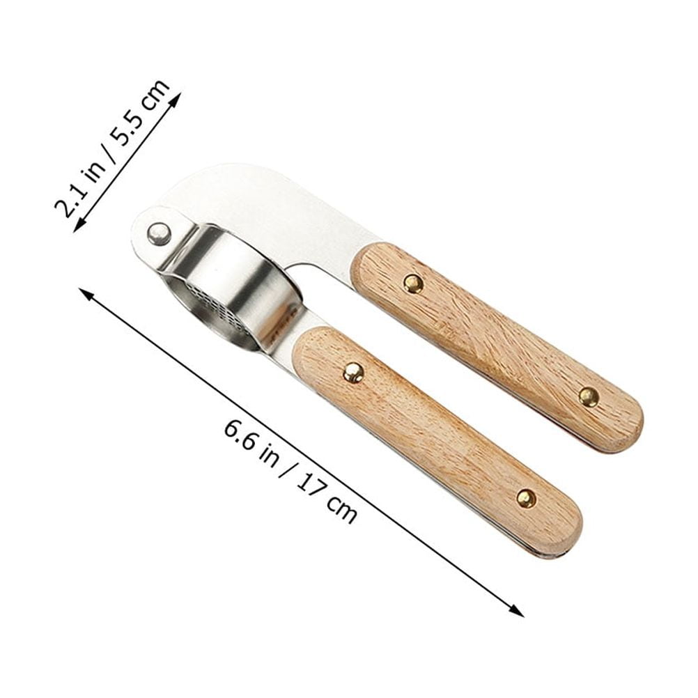 HOOWIFFY Stainless Steel Manual Garlic Masher with Khaki Handle, Kitchen Tool and Versatile Garlic Press for Easy Cooking