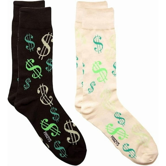 Foozys Mens Crew Socks | Late Night Party & Up to No Good Novelty Socks | 2 Pair (Dollar Signs)