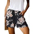 thumbnail image 1 of ZHAOCHENG Pantalones cortos casuales de algodón para mujer, con cordón ajustable, cintura elástica, pantalones cortos de verano, pantalones cortos ajustados XXL con flores, 1 of 3