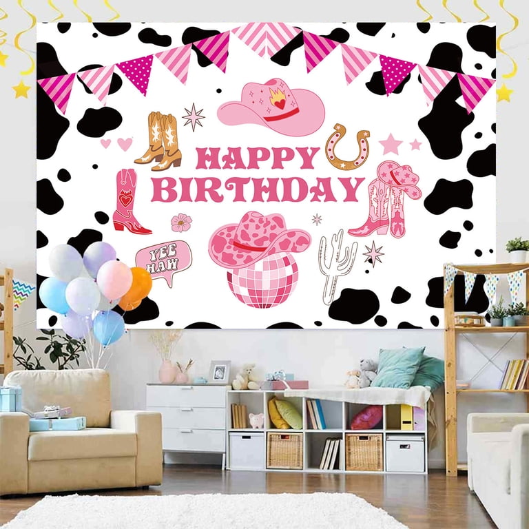 Photo Booth Background Cowgirl Birthday Backdrop 7x5ft - Western Floral Photography Background For Parties Western Blue Pink Floral Photography Background