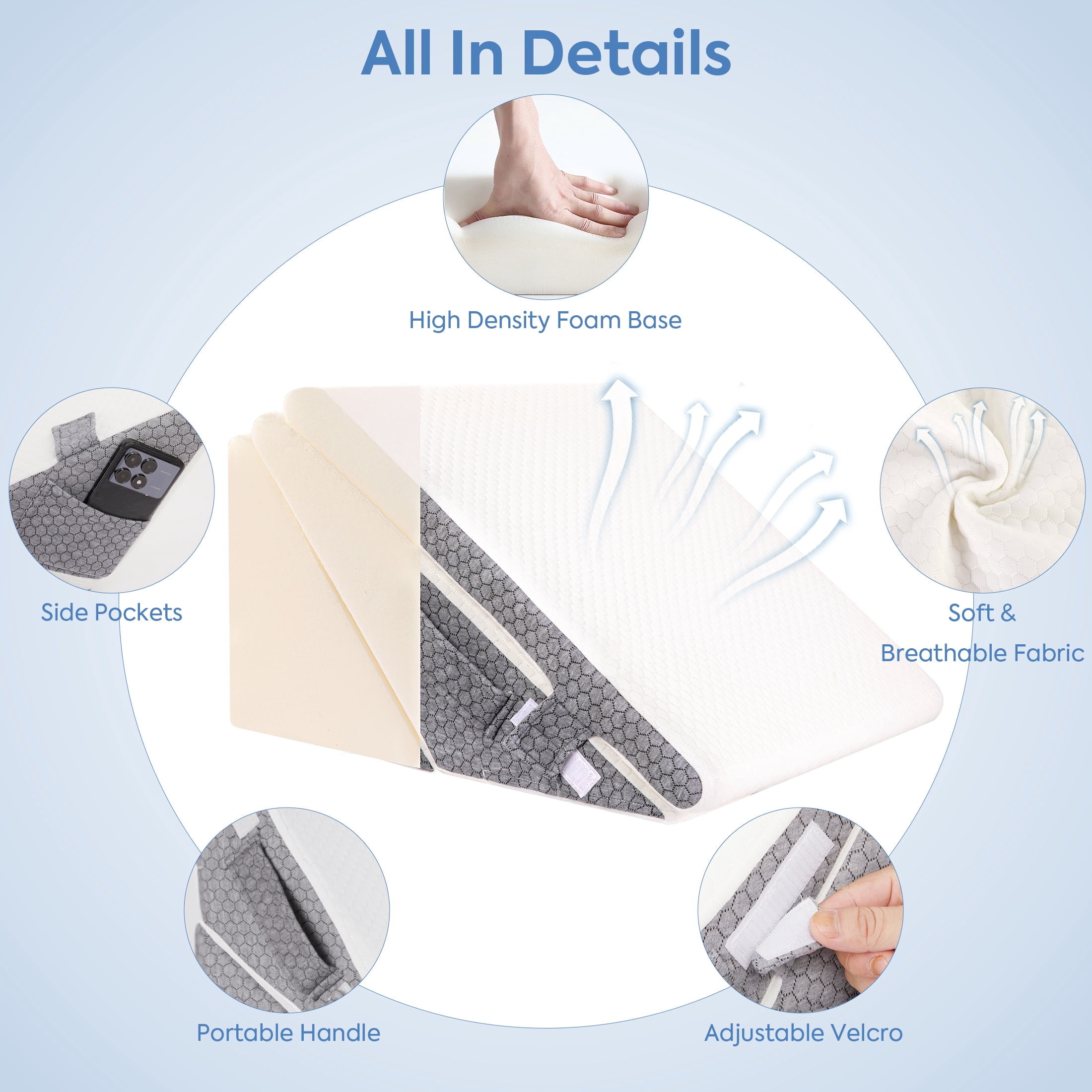 WANALIT Bed Wedge Pillow for Sleeping, Adjustable Orthopedic Pillow for Acid Reflux, Back & Snoring Relief, Post-Surgery Recovery, High Density Foam Wedge Pillow Set, White