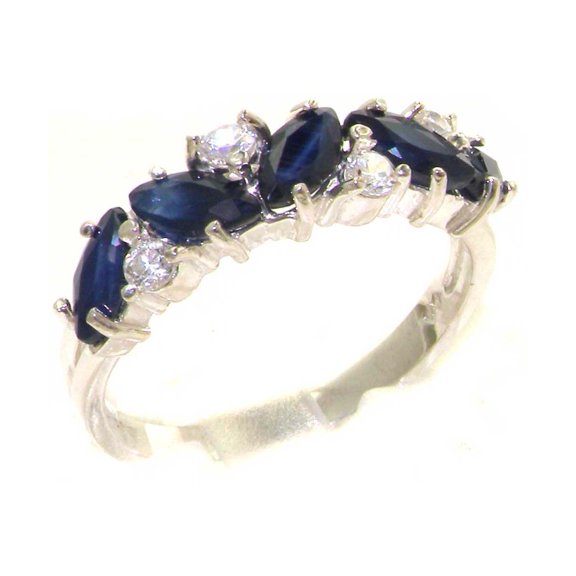 LBG British Made 14k White Gold Natural Sapphire & Cubic Zirconia Womens Eternity Ring - Size 10 - 33 size options