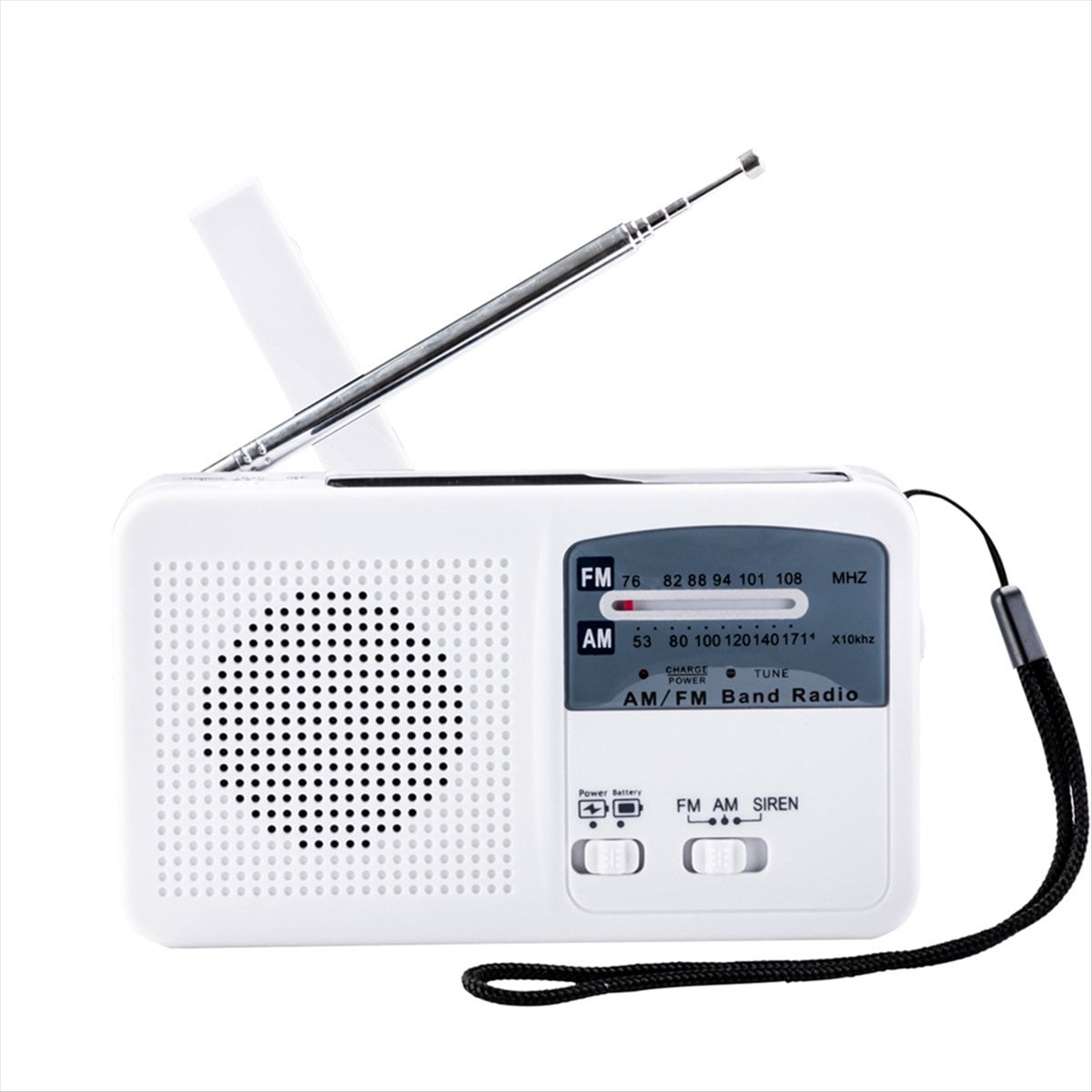 FM/AM Radio Solar Hand Crank Self Powered Radio Multifunctional Portable Emergency Radio with Flashlight White,1 x Portable Radio 1 x USB cable,White