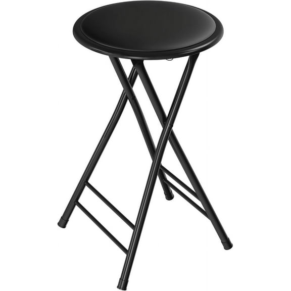 Backless Folding Stool, 24-Inch, 225 lb Capacity, Portable Indoor Counter Bar Stool (Black, Single, Round, Steel Frame, PVC Seat)