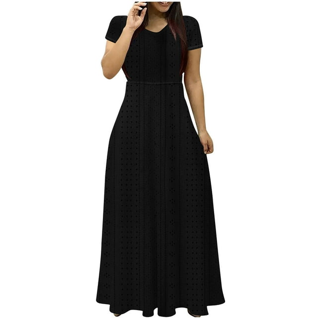 Birdeem Robe à Manches Courtes Col en V Cheville Robe d'Été Unie à Manches Courtes Ceinture Col en V Robe Longue pour Femmes