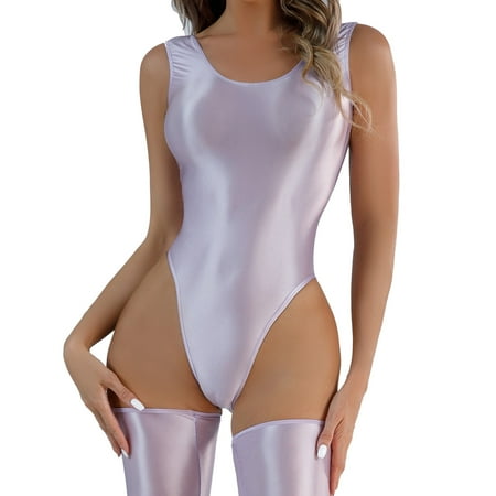 DondPO Lingerie for Women NaughtyWomen s Thin Transparent Shiny Swimsuit High Fork Clothes High ElasticWomen S Exotic Lingerie SetsBody Stockings for Women Sexy Purple XL (Clearance)