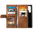 thumbnail image 2 of ELEHOLD Multi-Functional Wallet Case for Samsung Galaxy S23 Ultra, 9 Card Slots Zipper Pocket Wriststrap Stand Function Premium Leather Shockproof Purse Case for Samsung S23 Ultra, Brown, 2 of 7