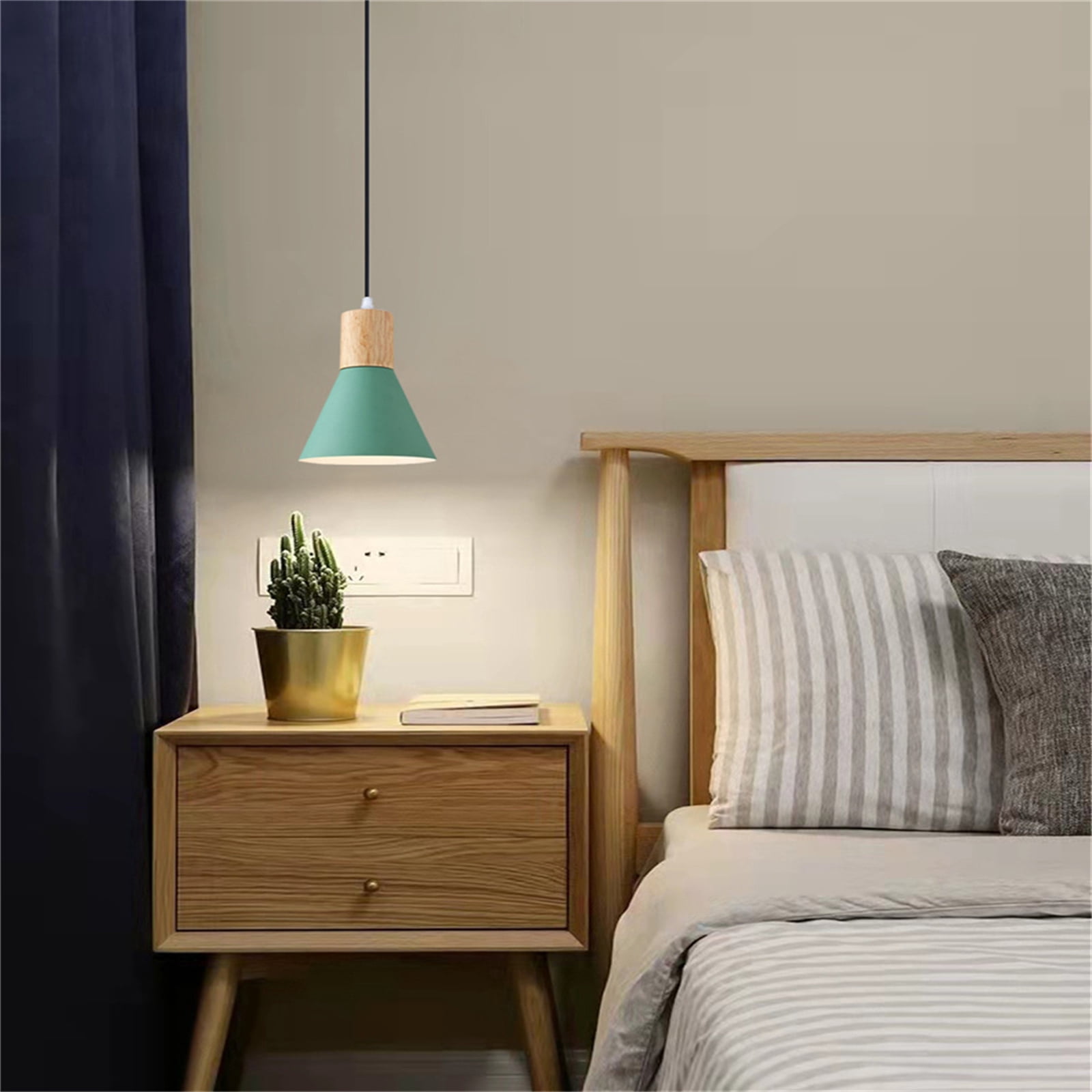 JLOWCO Plug in Pendant Light Modern Hanging Lights with Plug in Cord Bedroom Farmhouse Light Fixtures Kitchen Mini Green Light Fixture Dining Room (LED Bulb Include)