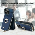 thumbnail image 7 of Decase Wallet Case for iPhone 11,Shockproof Rugged Phone Cover With 360° Rotatable Ring Kickstand & Back Zipper Card Pocket Cloth Fabric Hybrid PU Leather,for Women Men - Blue, 7 of 7