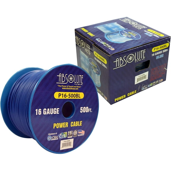Absolute USA P16-500BL 16 Gauge 500-Feet Blue Spool Primary Power Wire Cable