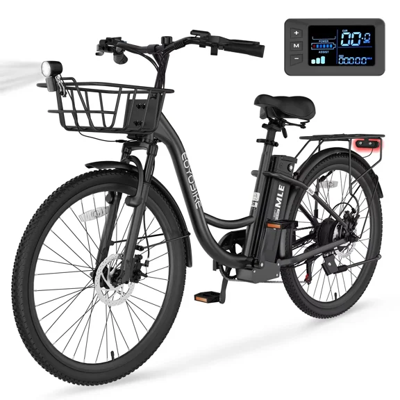 Lilypelle Electric Bike for Unisex Adults,24/26" 7-Speed Step Thru Electric Bicycle ,36V,20MPH