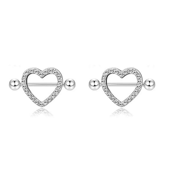 HOOUN Women Nipple Piercing Shield Nipplerings Ladies Surgical Steel Open Heart Rings