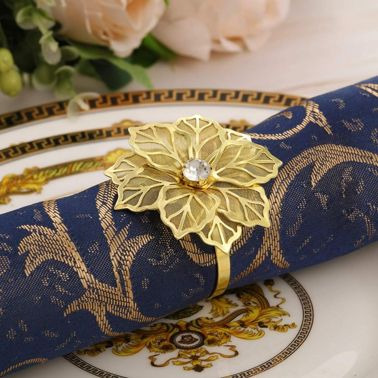 Visland 6Pcs Alloy Napkin Rings with Hollow Flower Napkin Holder