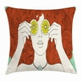 thumbnail image 1 of Girls Throw Pillow Cushion Cover, Curly Ginger Hair Girl Covering Her Eyes with Lemon Slices Artistic Female Portrait, Decorative Square Accent Pillow Case, 24 X 24 Inches, Multicolor, by Ambesonne, 1 of 2